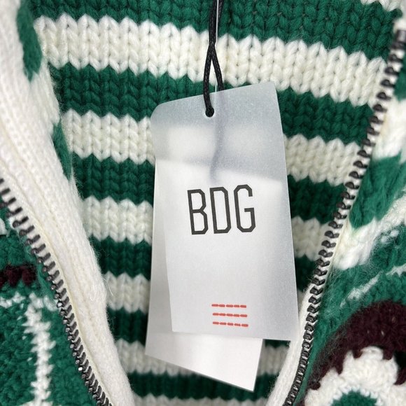 UO BDG Crochet Knit Zip Up Cardigan Sweater Patchwork Green Peace NWT $148 sz XS - Picture 6 of 10